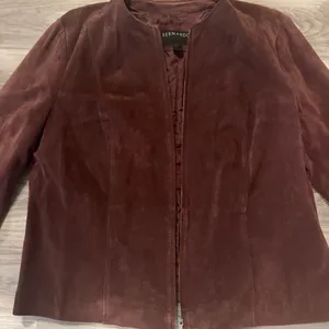 Bernardo Size 1X Burgundy Genuine Leather Full Zip Blazer thumbnail 2