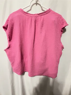 Aerie Pool-To-Party Cropped Shirt Pink Gauze Top Size Medium thumbnail 14