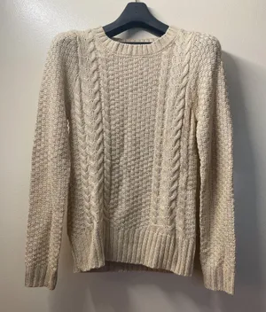 Mak | NWOT | Round Neck Long Sleeve Knit Sweater | S | Tan | MK3312 thumbnail 1