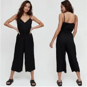 Wilfred Aritzia Irene Jumpsuit Size M Boho‎ Black Side Button Cinched Waist thumbnail 7