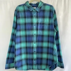 Gap Plaid Lived-In Cotton Long Sleeve Button Down Shirt Blue Aqua Size XL thumbnail 2
