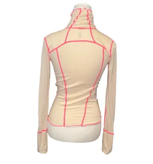 Free People Movement Sheer high mock neck top with hot pink detailing thumbnail 3