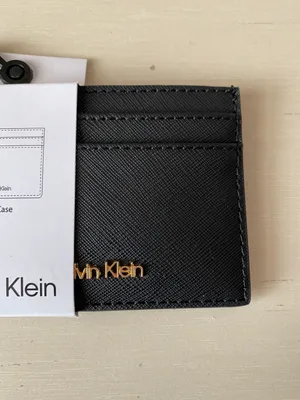 Calvin Klein NWT leather cardholder with gold logo in black thumbnail 4