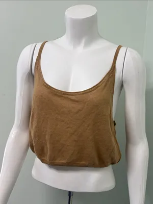 Free People Cropped Linen Tank Top Large thumbnail 1