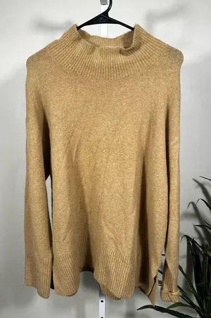 S140. J. Crew Camel Ribbed Mock Neck Sweater thumbnail 1
