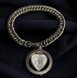 Vintage MOP The Lords Prayer Heart Charm Bracelet thumbnail 1