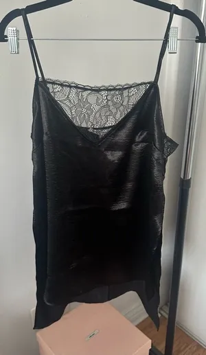 BCBGeneration Black Satin Top with Lace Detail thumbnail 1