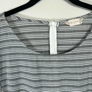 Altar'd State Striped Mini Dress Gray Zip Cotton Pleats Baby Doll Coastal Medium thumbnail 3