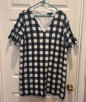 Madewell Women's Dress Size 14 Leightion Plaid Check Short Sleeve V Neck‎ Casual thumbnail 1