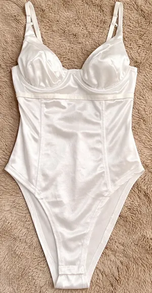 White Satin Underwire Bodysuit | Adjustable Straps | Size Small thumbnail 1