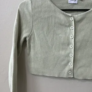 Princess Polly The Michael Top Cropped Sweater Ribbed Button Up Lime Sage Green thumbnail 4
