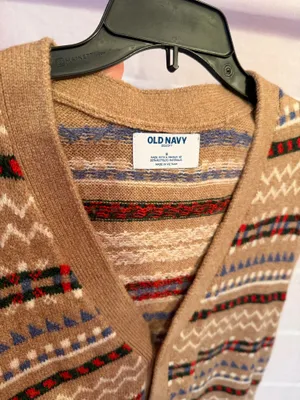 Old Navy Fair Isle Sweater Vest | Brown Patterned Button Front | Size S NWT thumbnail 3