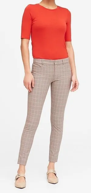 BANANA REPUBLIC Sloan Mid-Rise Skinny‎ Fit Ankle Pant, Camel Glen Plaid Check, 8 thumbnail 1