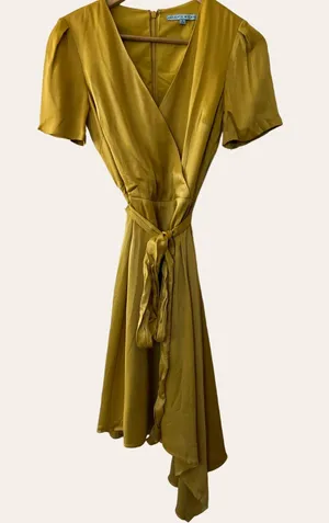 Antonio Melani Layla Satin Faux Wrap Asymmetrical Bright Olive Dress Size 0 thumbnail 1
