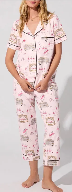 BedHead Swan Lake Short Sleeve Classic Stretch Jersey Cropped Pajama Set Ballet thumbnail 1