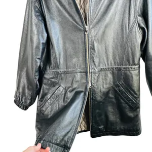 Wilsons Leather Hooded Leather Coat‎ Full Zip Pockets Black Size M Capsule READ thumbnail 12