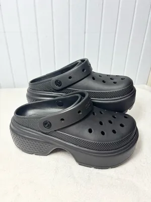 Crocs Stomp platform‎ Black Clogs mens 7 women's 9 triple black elevated NEW thumbnail 6