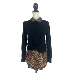 Veronica Beard Phebe Mixed Media Merino Wool Top Black XS‎ thumbnail 2