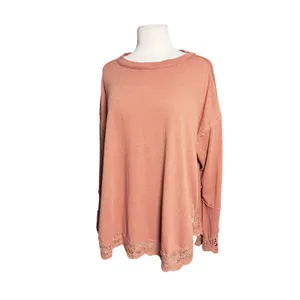EASEL Women’s Boho Burnt Orange Lace Trim Long Sleeve Knit Top thumbnail 3