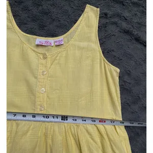 Vtg SITA Butter Yellow Sundress M Cotton Cottage Cabin Boho Plaid Texture Pocket thumbnail 13