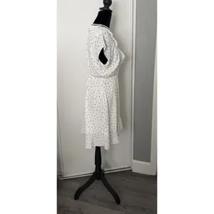 Aritzia Sunday Best Savoy Wrap Dress White Black Heart Print Ruffle Mini Size 6 thumbnail 3