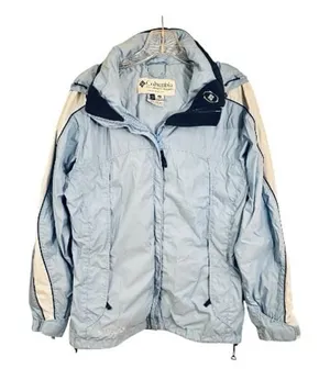 Columbia Sportwear Company water resistant rain light blue hooded Jacket coat thumbnail 1