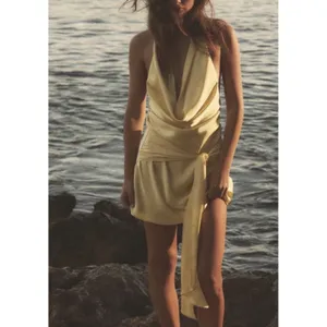 Zara Yellow Satin Silky Halter Mini Dress Kate Hudson Low Back Summer 90s Y2K thumbnail 9