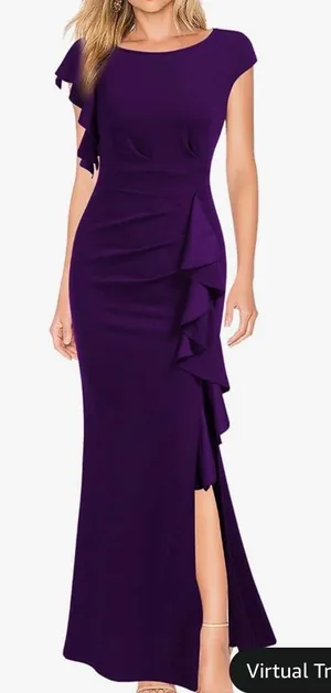 WOOSEA Purple Mermaid Ruffle Bodycon Evening Gown Split Maxi Dress Medium thumbnail 1