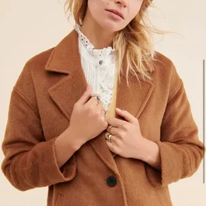 Greylin Anthropologie Brushed Wool Long OverCoat Womens XS Brown Quiet Luxury thumbnail 2