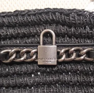 Kurt Geiger Brixton Small Raffia Black Tote thumbnail 4