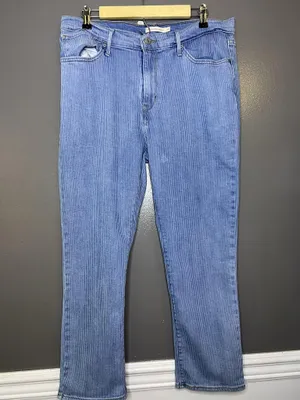 Levi's 724 High Rise Straight Jeans Womens 33 Blue Stripe Light Wash Stretch thumbnail 2