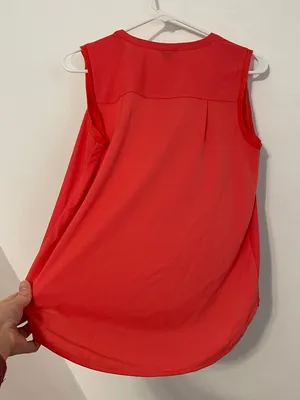 ANN TAYLOR Matte Jersey Shell Coral Split Neck Mixed Media Sleeveless Tank Top S thumbnail 14