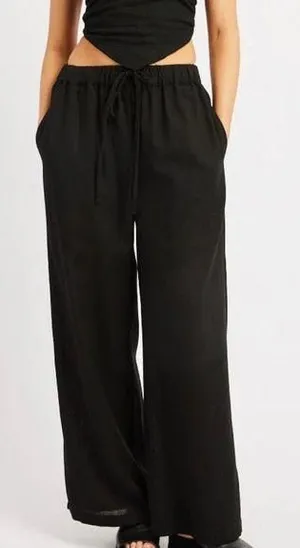 Ally. Fashion Black Cotton Wide Leg Drawstring Pull On Pant AU Size 6 thumbnail 1