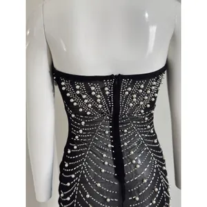 Beaded Pearl Sheer Feather Bust Dress Size Small Stretchy Bodycon Night Out thumbnail 9