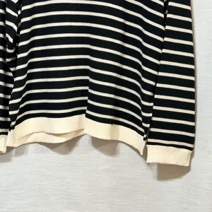 Zara Womens Black White Striped Mock Neck Knit Sweater Size Large Relaxed Fit thumbnail 3