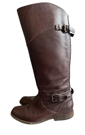 Frye 4001 Brown Leather Tall Riding Boots Women’s 7 B Side Zip Buckle thumbnail 1