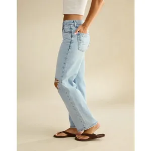 AMERICAN EAGLE Skylight Blue Strigid Ripped Knee High-Waisted Stovepipe Jeans thumbnail 5