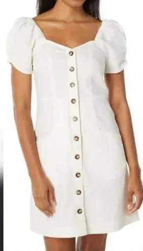 MADEWELL Linen-Cotton Puff-Sleeve Summer A-line Dress Sz 2 White Summer Retro thumbnail 1