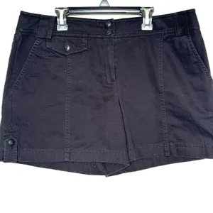 Loft Womens Shorts Size 14 Black Button High Rise Ann Taylor 5" Inseam Cotton thumbnail 3