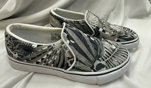Nike Women's Slip-On Sneakers in Black, White and Gray Tropical Print thumbnail 1