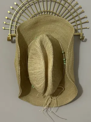 Universal Threads Natural Straw Hat with Light Green Bead Trim thumbnail 1