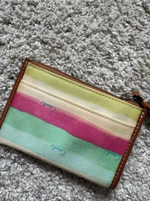 Vintage Coach Rainbow Coin Purse Striped Canvas Key Pouch thumbnail 5