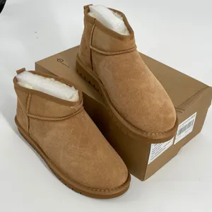 EVELLYHOOTD Mini Snow Boots Chestnut Suede Fur Lined Winter Shoes‎ Size 11 NEW thumbnail 1