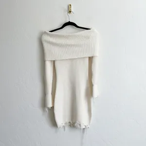 Ser.o.ya | Everleigh‎ Distressed Knit Off-Shoulder Mini Dress in Winter White thumbnail 4
