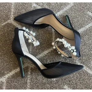 Betsey Johnson SB Ellah Pearl Crystal Embellished Mesh High Heels Pointed Toe 8 thumbnail 12