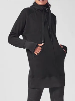 Athleta Cozy Karma 1/4 Zip Black Funnel Neck Athleisure Sweatshirt Dress thumbnail 1