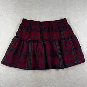 Bongo Burgundy Plaid Tiered Mini Skirt Elastic Waist Lined Size M 885779448365 thumbnail 7