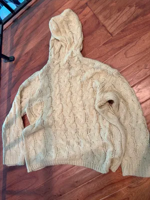 Non Signe Crème Chunky Cable-Knit Hoodie Size Medium thumbnail 6
