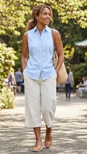 Brooks‎ Brothers Light Blue Sleeveless Button Down Fitted Shirt Size 2 thumbnail 1
