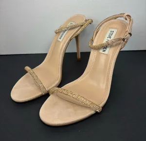 Steve Madden Nude Gold Embellished Ankle-Strap Heels thumbnail 1